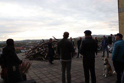 Gathering at the museum's terrace
