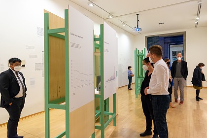 Guest in the first of six rooms of the exhibition